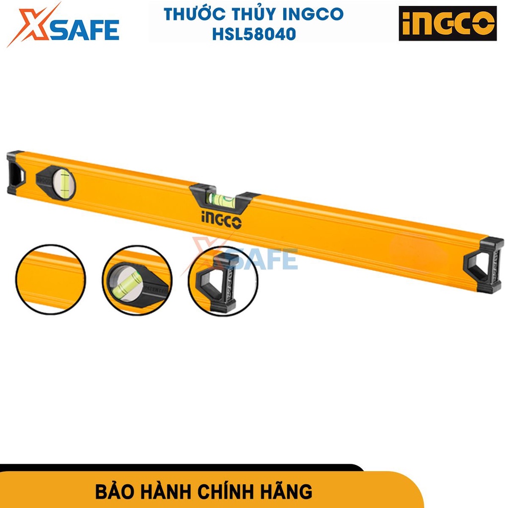 Thước thủy nhôm cao cấp chiều dài 40cm-60cm INGCO, Ống thủy bảo vệ chắc chắn, nhựa ABS chịu va đập tốt - chính hãng