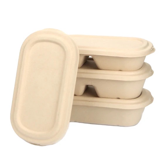50 Hộp bã mía Oval 2 ngăn  nắp bã mía