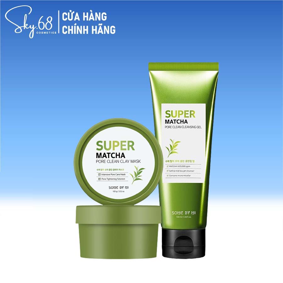 Combo Giúp Se Khít Lỗ Chân Lông Some By Mi Super Matcha Pore ( Sửa rửa mặt 100ml + Mặt nạ đất sét 100g)