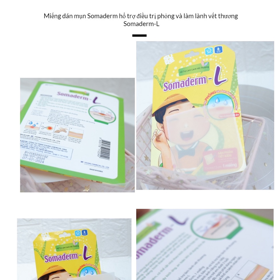 Băng dán phỏng bô, băng hỗ trợ làm lành vết thương Somaderm L 7.5cm x 7.5cm, miếng dán hydrocolloid hút dịch làm lành da