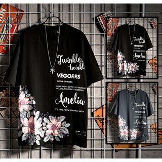 Áo Thun Nam Tay Lỡ Cổ Tròn Họa Tiết Hoa Lá In Chữ VEGORRS Phong Cách Cá Tính Thời Trang Zenkonu TOP NAM 1000174