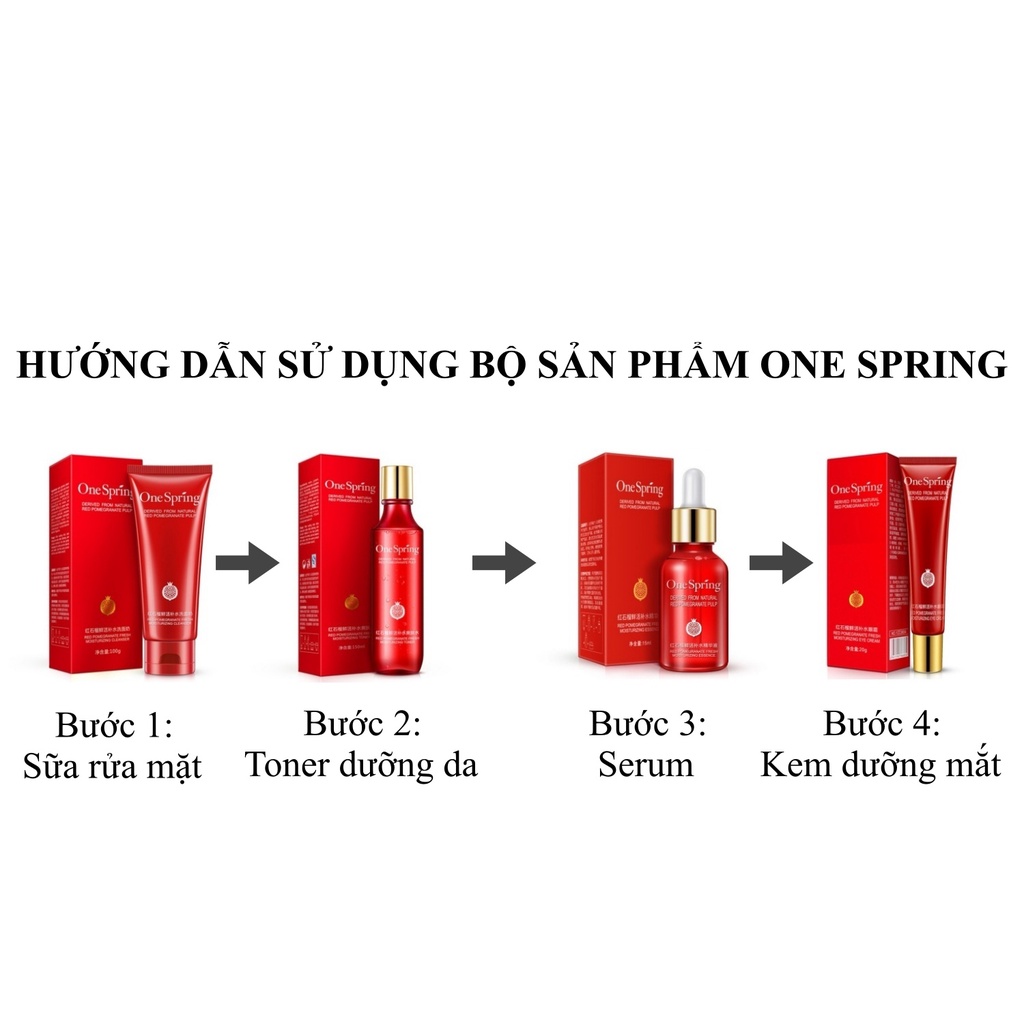 Set dưỡng trắng da mặt One Spring 4 món: Sữa rửa mặt + Toner +Serum + Kem dưỡng mắt làm sạch sâu, cấp ẩm, sáng da SPU084