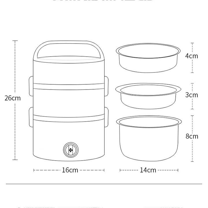 Hôp Cơm Cắm Điện 3 Tầng Đa Năng, Hâm Nóng, Giữ Nhiệt, Nấu Cơm Chất Liệu Inox An Toàn