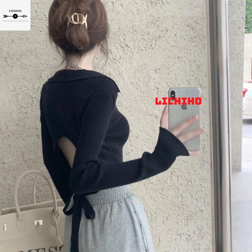 Áo croptop cổ tim YAN CT01 LICHIHO ullzang tay dài nữ unisex dáng ôm body co dãn