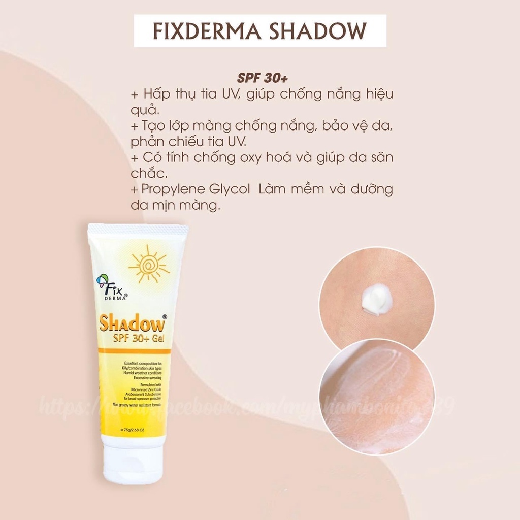 Kem Chống Nắng Fixderma Shadow Gel SPF 30+ &amp; Cream SPF 50+ (75g)