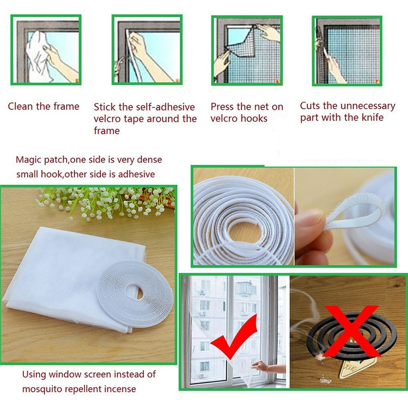Màn dán cửa sổ chống côn trùng 150cmx130cm kèm băng dán tiện dụng diy