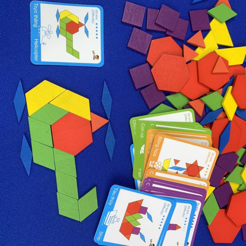 Bộ xếp hình tangram 155 chi tiết đồ chơi gỗ phát triển trí tuệ