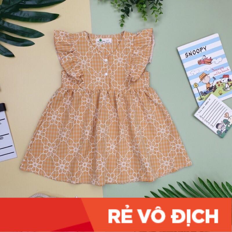 váy thô kẻ, cổ tim, đính cúc bé gái size 1-8, cho bạn 10-22kg. chất thô siêu mát, không nhăn, mặc siêu xinh