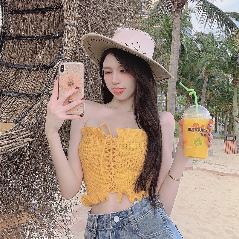 Áo Ống Vải Dệt Khoét Ngực Gợi Cảm Dành Cho Nữ