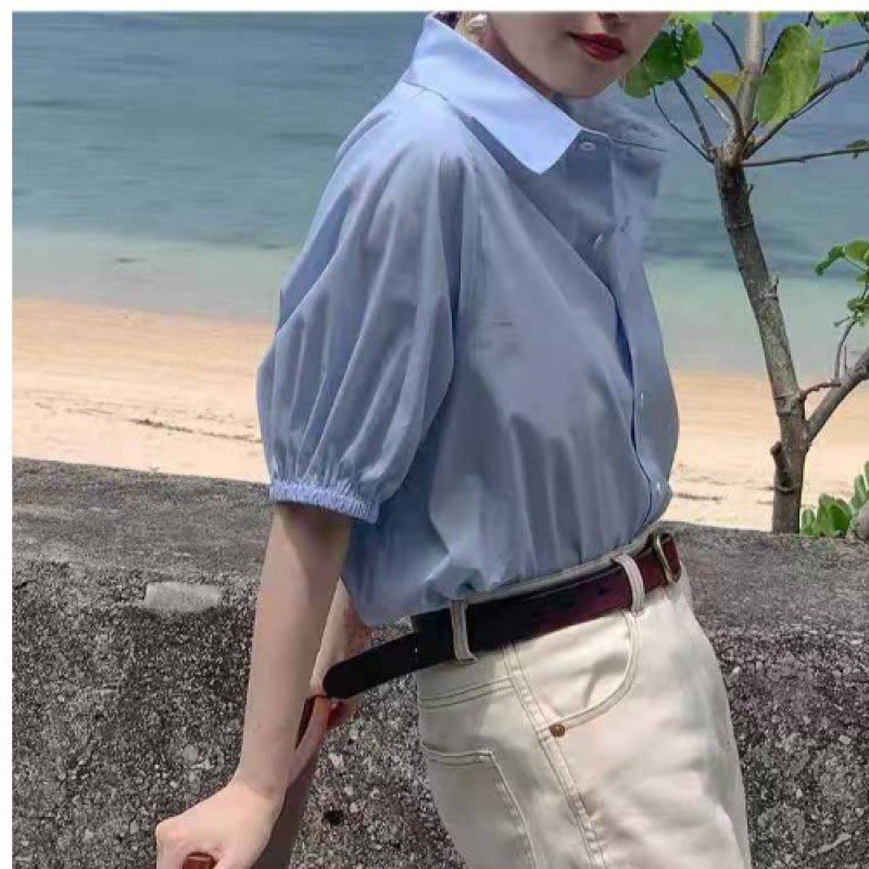 Áo sơ mi tay ngắn phồng cổ điển form rộng, siêu thoáng mát, chất dầy dặn, thiết kế kiểu pháp