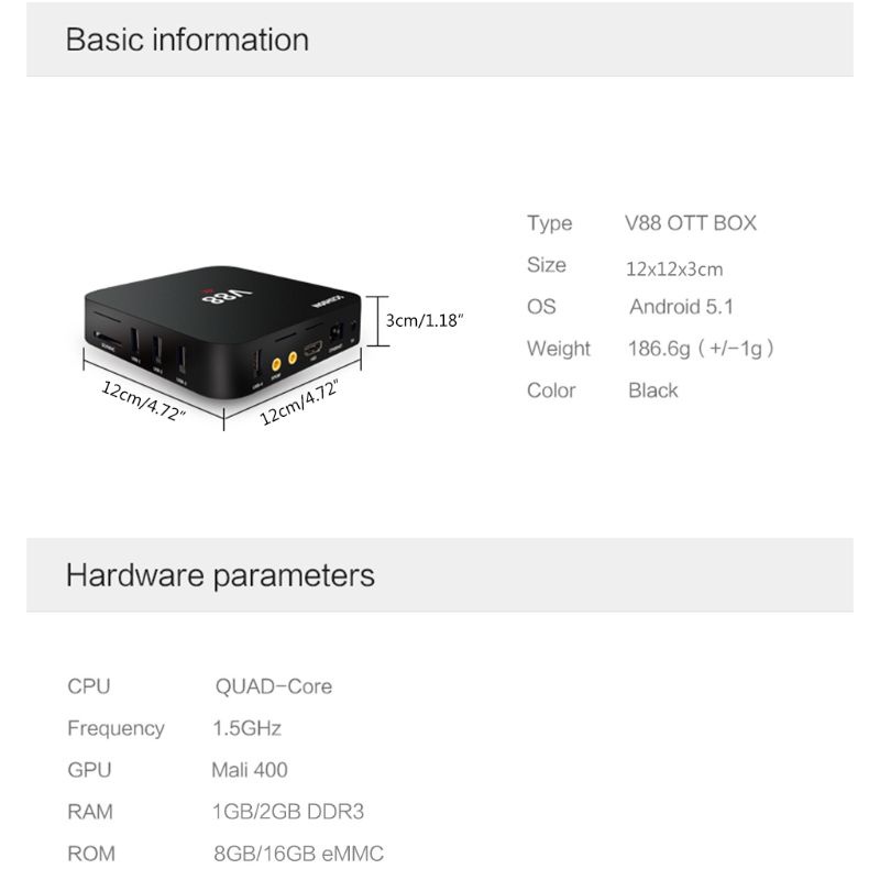 Hộp TV Thông Minh Hỗ Trợ 24 Ngôn Ngữ 1GB / 2GB DDR3, 8GB / 16GB eMMC