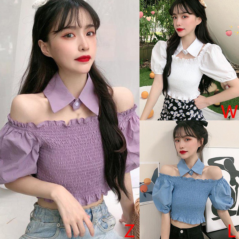 Áo Trễ Vai Màu Trơn Phong Cách Hàn Quốc Quyến Rũ Cho Nữ