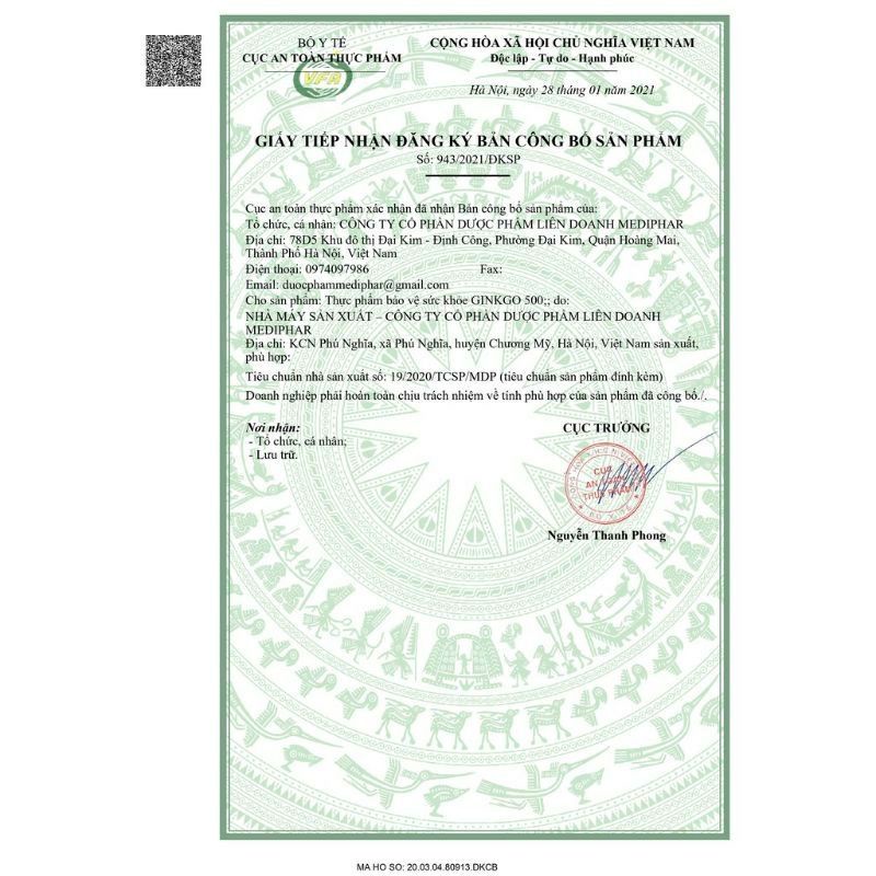 Viên uống BRAIN GINKGO 500 tăng tuần hoàn máu não