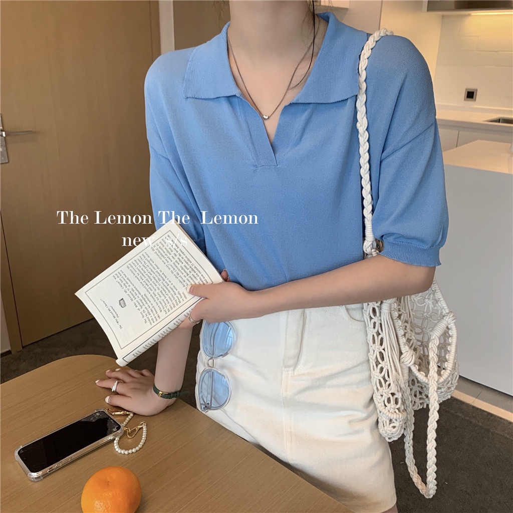 Áo polo Dệt Kim Tay Ngắn Cổ polo Thời Trang Mùa Hè Dành Cho Nữ