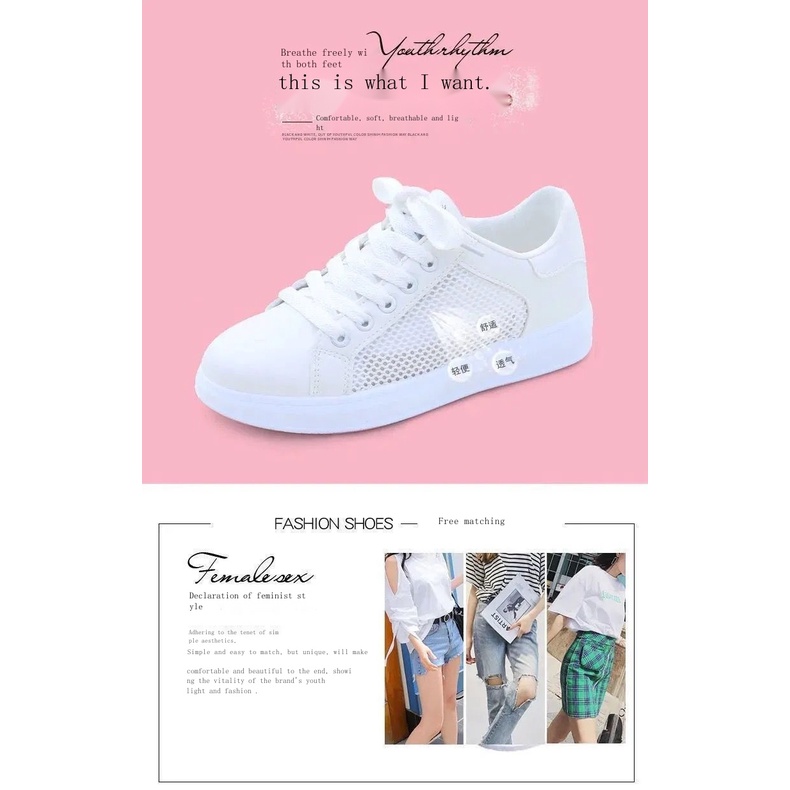 Giày Thể Thao Trắng Đế Dày Phối Lưới Phong Cách Hàn Quốc Thời Trang Mùa Hè Hàng Mới Dành Cho Nữ 2022