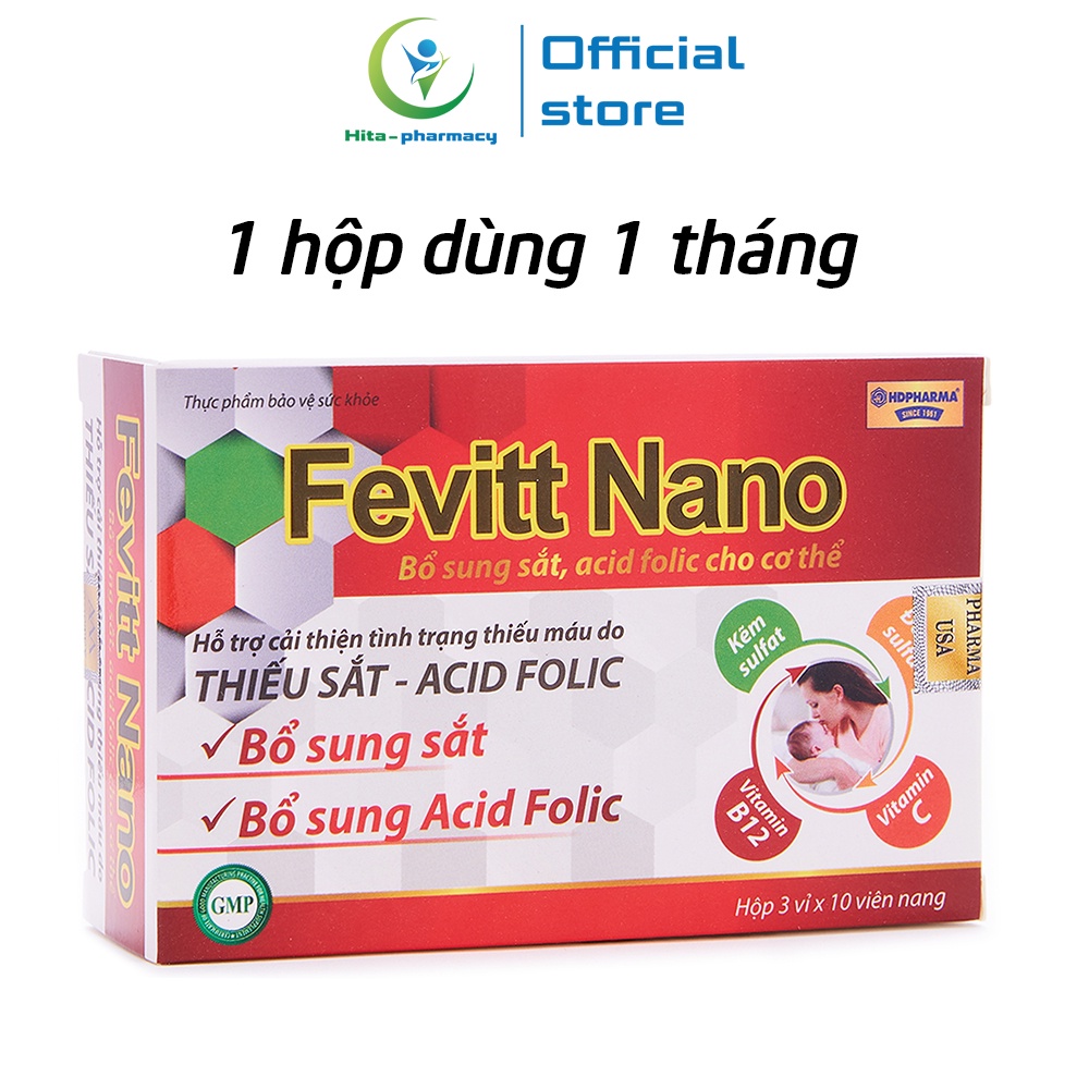 Viên uống bổ máu Fevitt Nano HDPHARMA bổ sung Sắt hữu cơ, Acid Folic - 30 viên [Fevitt Nano 4 mắt 30 viên]