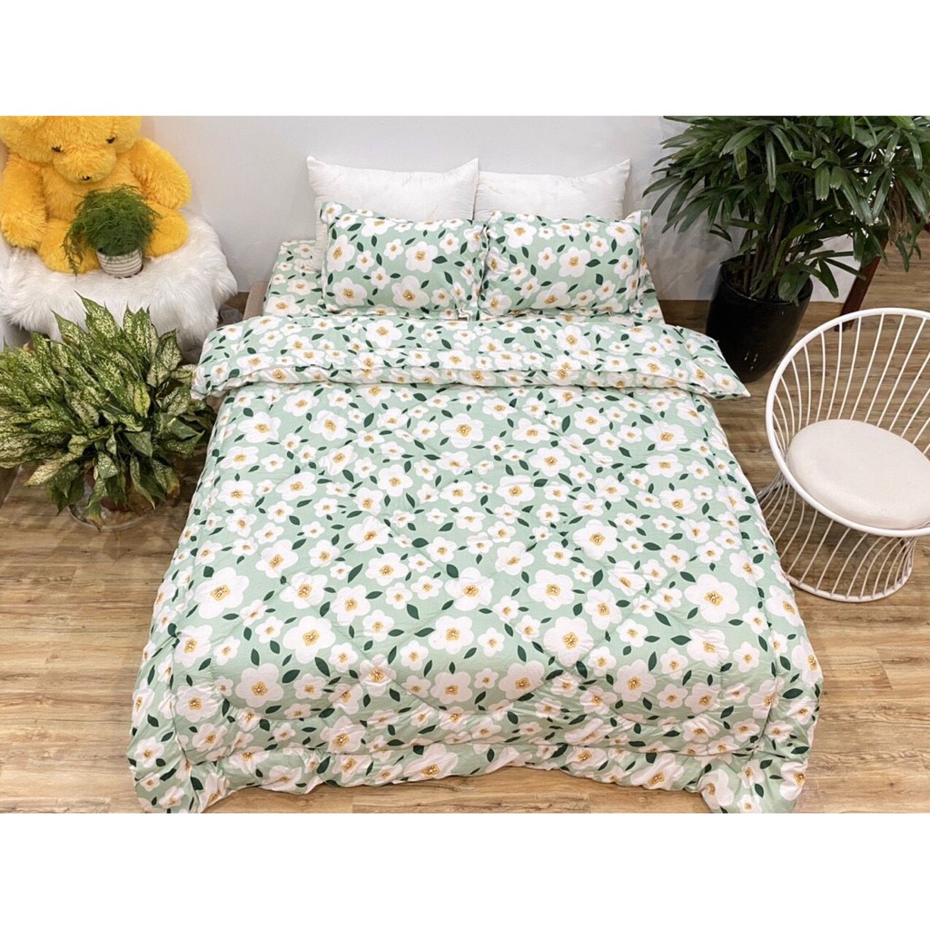 Bộ Chăn Ga Gối Cotton Poly Chăn Phao 5 Món Mới Nhất