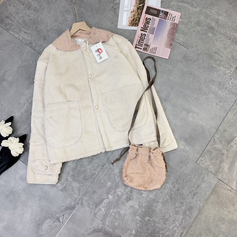 Áo Khoác Lông Mix Túi