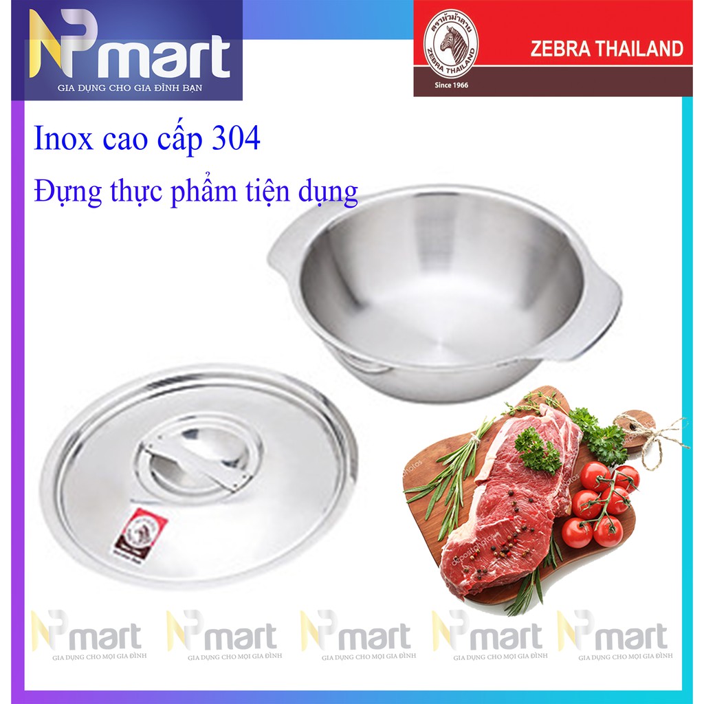 Thố inox 304 Có Nắp, 2 Quai Cầm ZEBRA Nhiều Kích Thước - Nhập Khẩu Thái Lan 123020