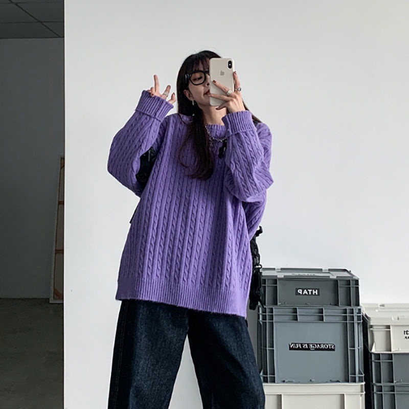 Áo Sweater dáng rộng màu sắc đơn giản trẻ trung phong cách Hàn Quốc cho bạn gái