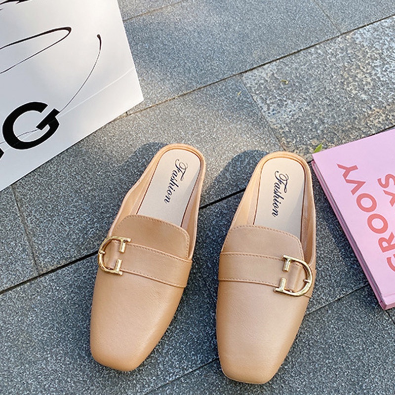 Dép bít mũi IELGY gót thấp phối khóa kim loại thời trang cho nữ