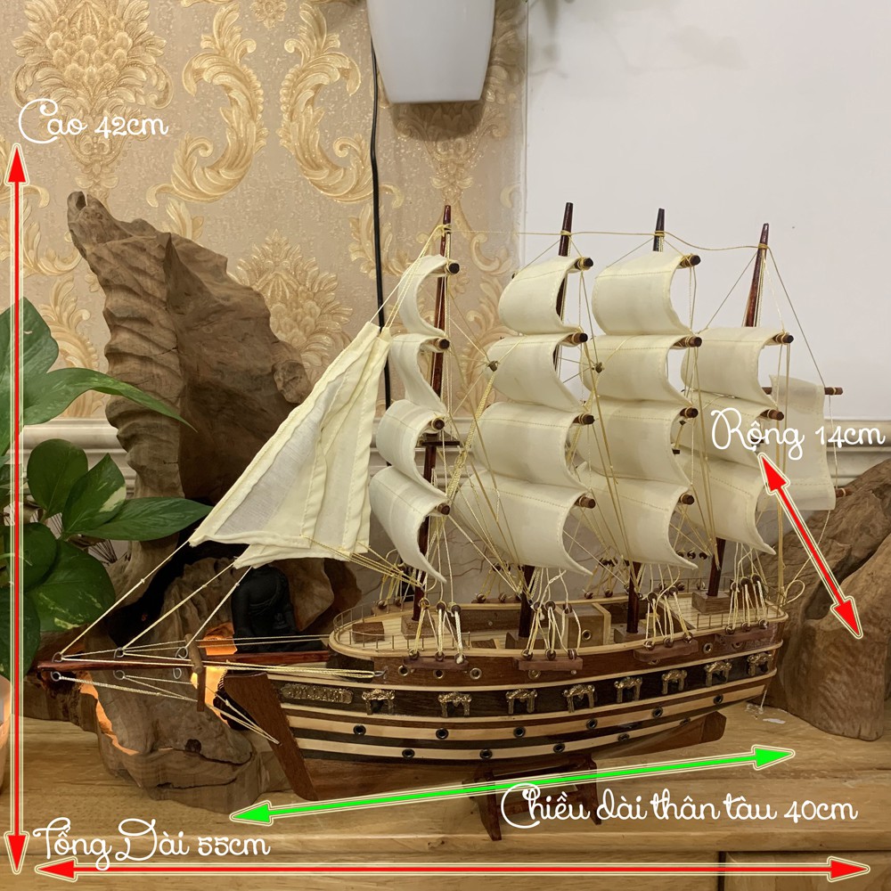 Mô Hình Thuyền Trang Trí - Tàu Gỗ Chở Hàng Jylland - Thân tàu 40cm - Gỗ tràm bông vàng