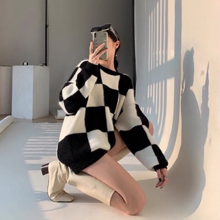 Áo len kẻ caro trắng đen ◾️◽️