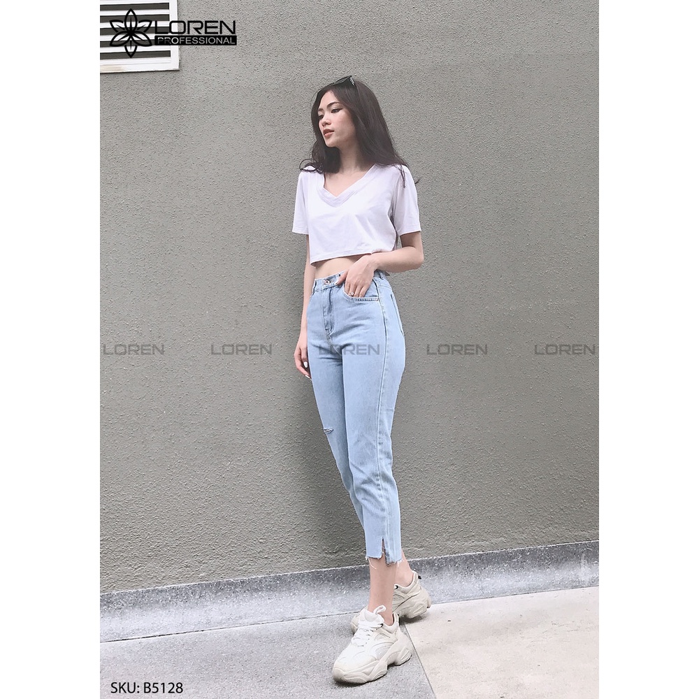 Quần jean baggy LOREN xẻ lai xanh B5128