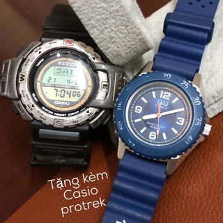 Đồng hồ nam niềng xoay dây cao su thương hiệu Q&Q citizen nhật bản tặng casio protrek