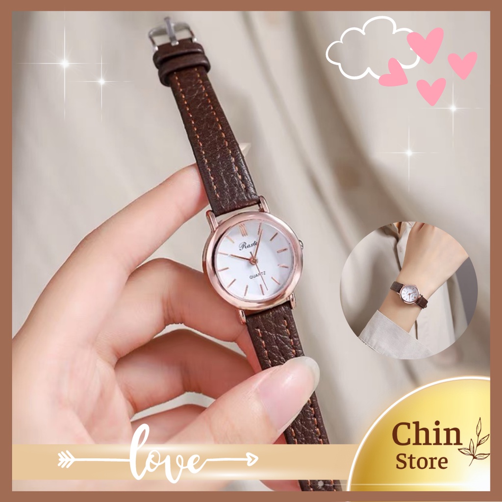Đồng hồ nam nữ đeo tay Raxte mặt tròn dây nhỏ xinh xắn