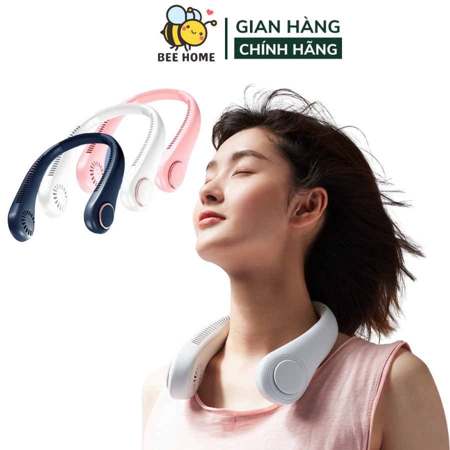 Quạt đeo cổ mini không cánh, 3 cấp độ gió, sạc pin dung lượng 4000mAh, gió đa chiều, bảo hành 12 tháng