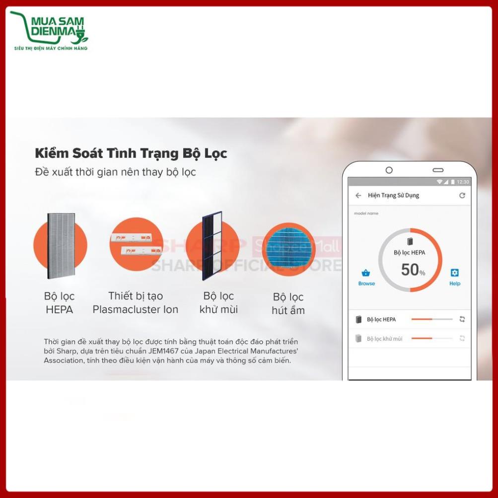 Máy Lọc Khí Tạo Ẩm Sharp KI-L80V-T Điều Khiển Từ Xa Bằng Điện Thoại