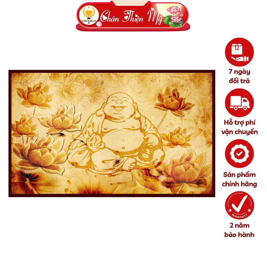 Hào Quang Phật Hoa Sen Phật Di Lặc In Tranh Trúc Chỉ Ngang CHÂN THIỆN MỸ, Đèn Trang Trí Bàn Thờ, Treo Phòng Thờ TC-TN-26