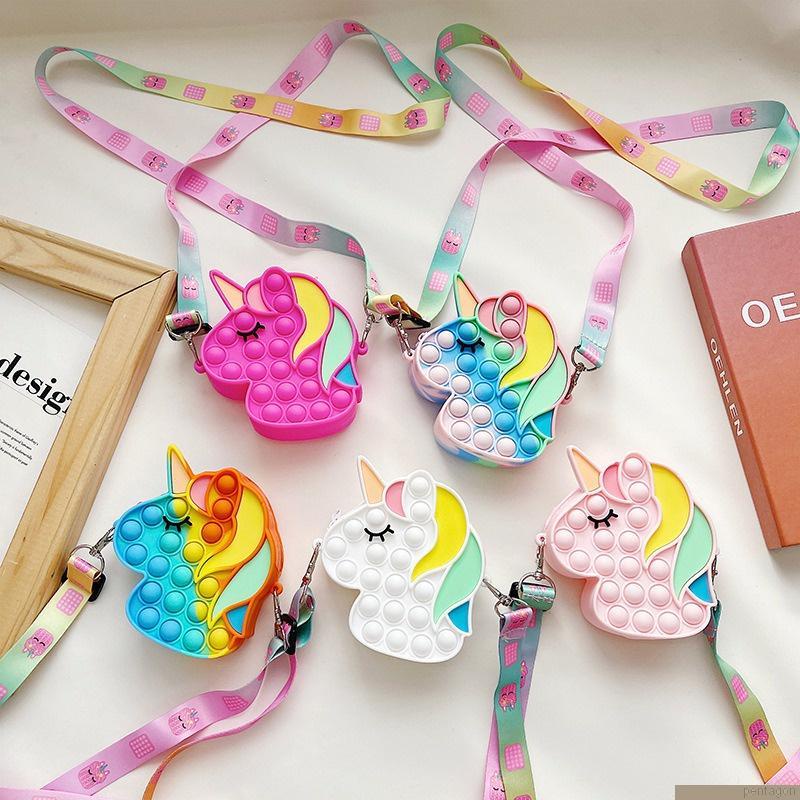 Túi đeo chéo vai hình kì lân hoạt hình bằng silicon dễ thương cho bé gái