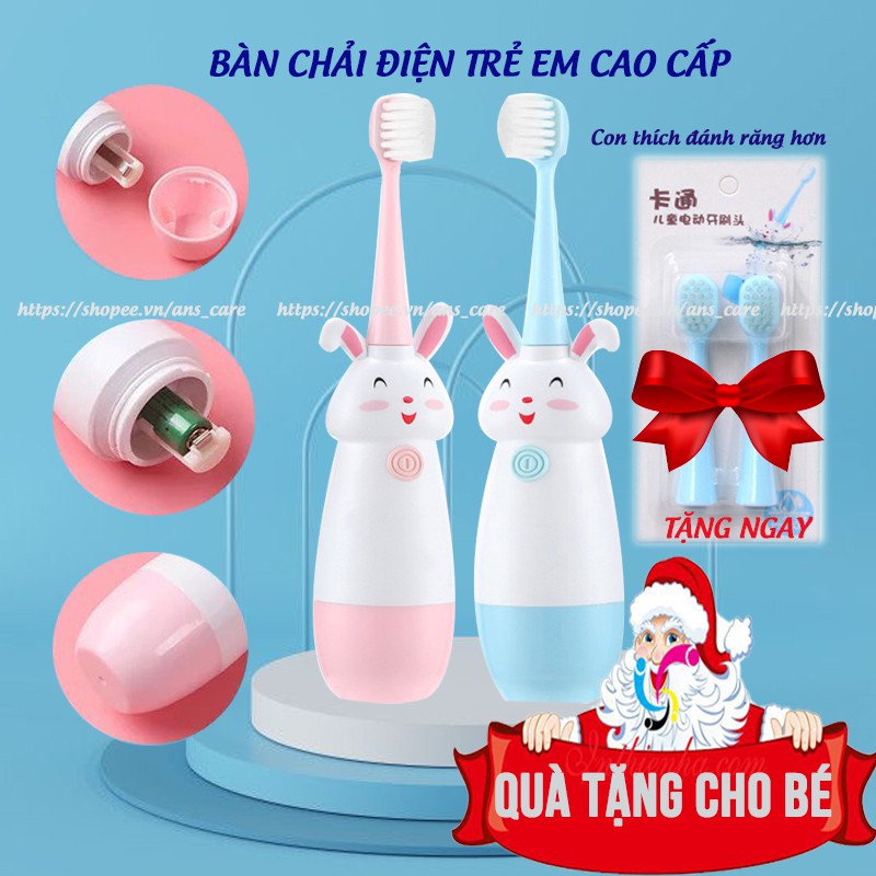 Bàn chải đánh răng cho bé bằng điện ANS dùng cho trẻ em 2-3-4-5-6-7-8-9-10 tuổi hình thỏ dễ thương