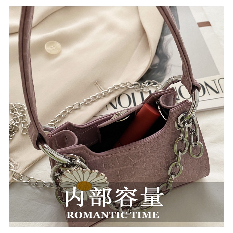 Túi xách đeo vai JASMIN NOIR cỡ nhỏ in họa tiết vân cá sấu phối dây mắt xích thời trang tinh tế cho nữ