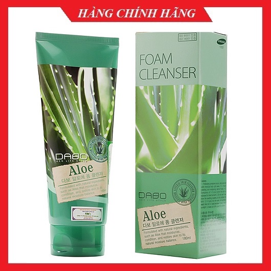 Bộ 2 tuýp sữa rửa mặt hàn quốc tinh chất lô hội ALOE DABO dưỡng trắng da, sạch da 180ml/Tuýp MC