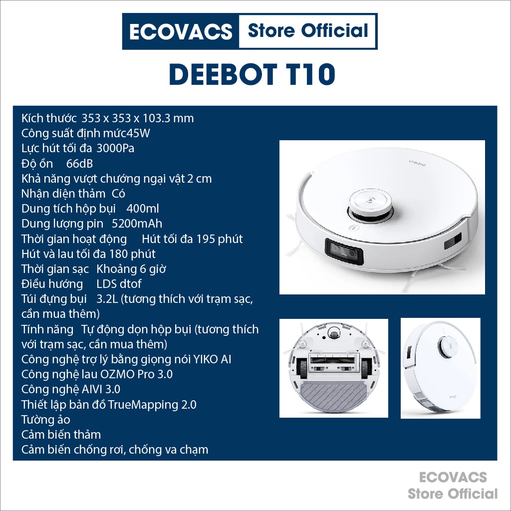 Robot hút bụi lau nhà Ecovacs Deebot T10 chính hãng