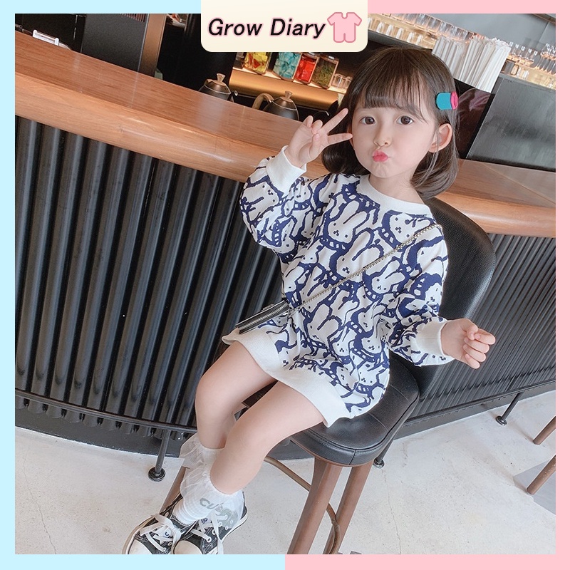 Đầm Sweater In Hình Thỏ Cho Bé Gái Từ 1-8 Tuổi