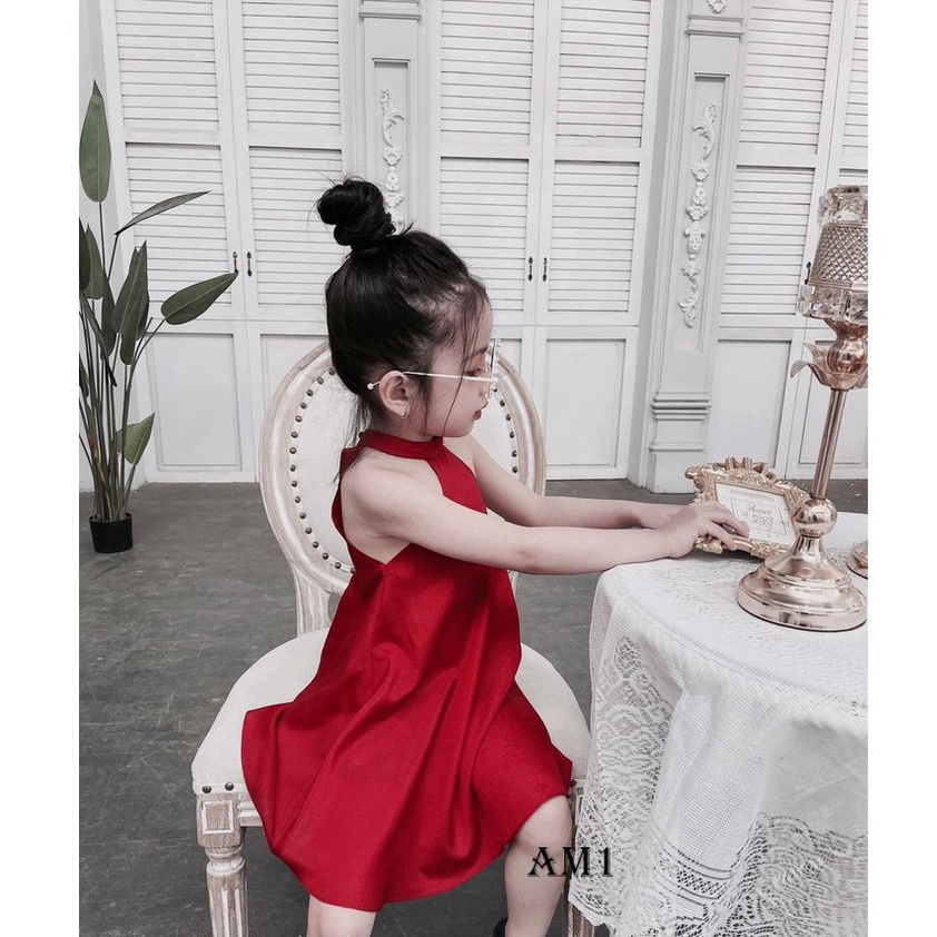 (10-20kg) Váy bé gái, váy lụa cổ yếm sát nách cho bé TTR29