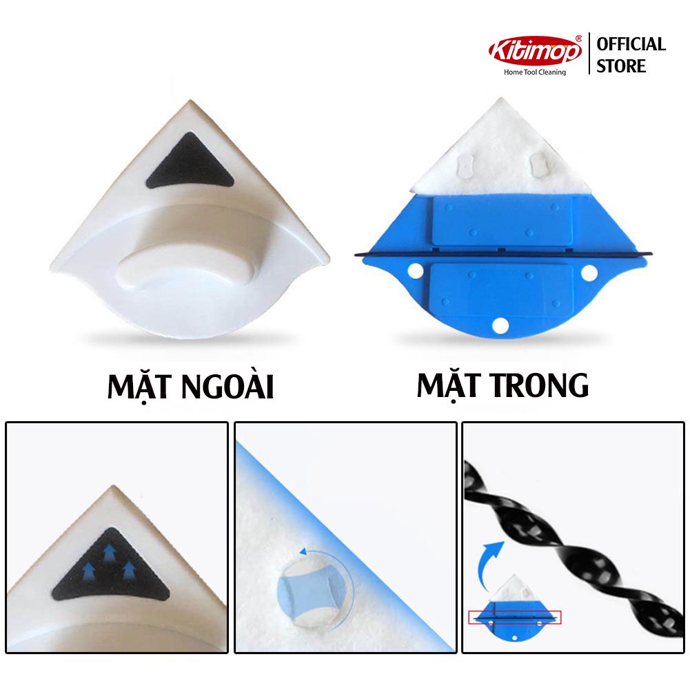 Bộ lau kính nam châm 2 mặt Kitimop-NC01 lau 1 lần sạch 2 mặt kính, nam châm hút mạnh, bảo hành 12 tháng, kèm 1 bộ sơ cua