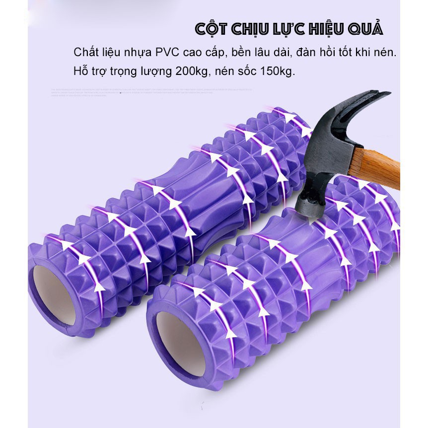 Con Lăn Massage Yoga Foam Roller Gai Nhọn 33x13 cm, Ống Trụ Lăn Giãn Cơ Tập Yoga, Gym YO15