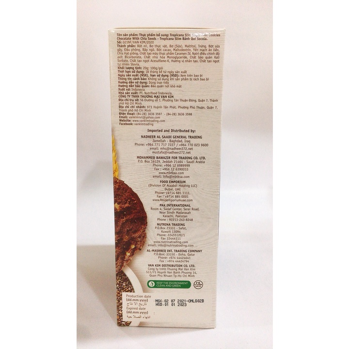 Bánh Quy Ăn Kiêng Cao Cấp Tropicana Slim Chocolate 200g Cho Người Ăn Kiêng Healthy/Tiểu Đường (Date 10/2023)
