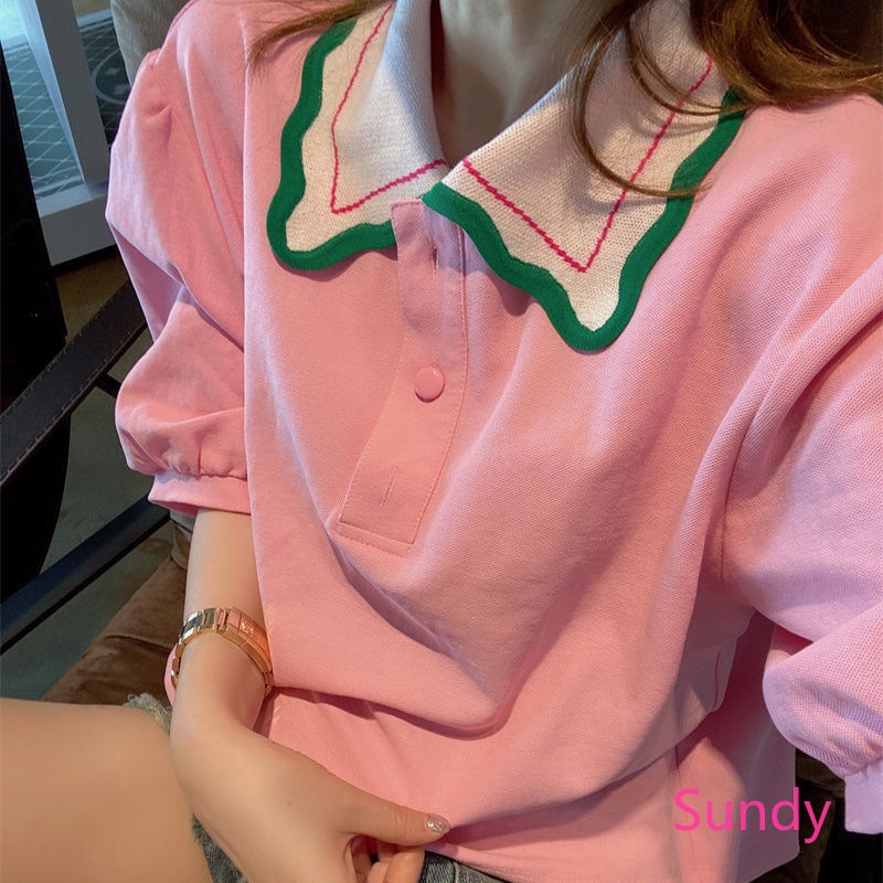 Áo Tay Phồng Cổ Polo Thời Trang Mùa Hè Pháp Cho Nữ