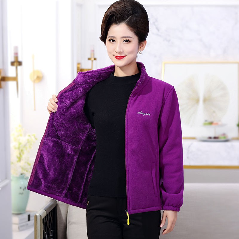 Mùa xuân và mùa thu bà mẹ mặc áo khoác lông cừu san hô lông cừu cực áo khoác lông cừu của phụ nữ áo len lông cừu trung n