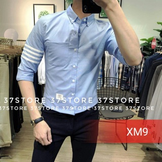 Áo sơ mi nam in viền cánh tay (có 4 màu:đen xanh đen,trắng xanh nước biển)