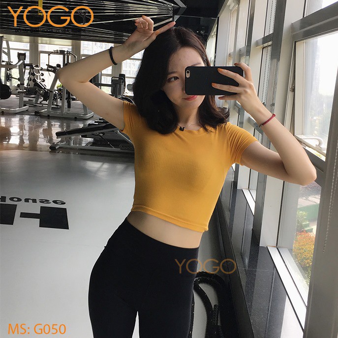 Áo croptop body tập gym yoga nữ YOGO vải len tăm co giãn ôm body tôn dáng thấm hút mồ hôi G050