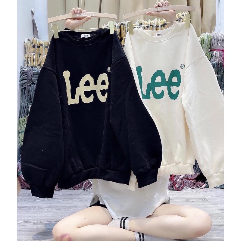 Áo Nỉ Sweater Lee Form Rộng Unisex Nam Nữ Tay Bồng Nỉ Cotton Dày Dặn
