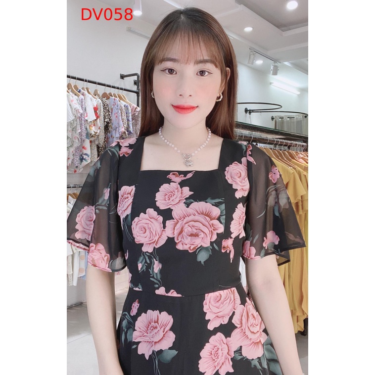 Đầm thiết kế Dori hoạ tiết hoa voan lụa 2 lớp nhập khẩu cao cấp DV058