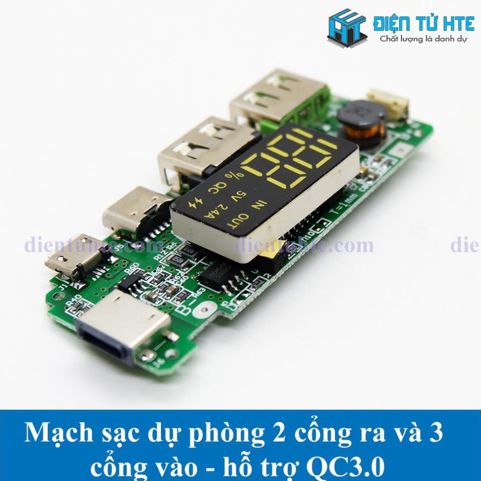 Mạch Pin dự phòng vào 3 cổng - ra 2 cổng 5V 2.4A hỗ trợ sạc nhanh QC [HTE Quy Nhơn CN2]